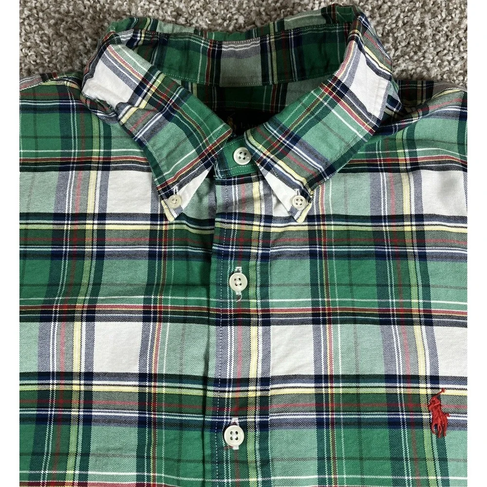 Polo Ralph Lauren 100% Cotton Green Plaid Button Down Shirt Men's XL‎